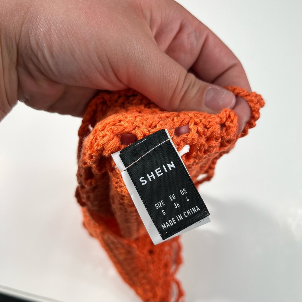 Shein Orange Crochet Shell Knitted Knit Cropped Boho Bohemian Tank Top Small S - Picture 4 of 6